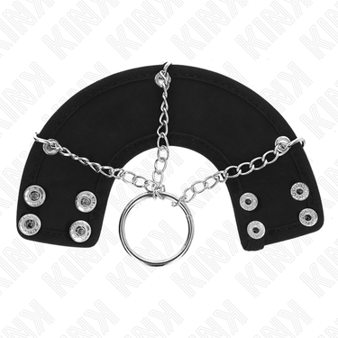 Anello pene in metallo con catena e cintura in pelle, controllo intenso
